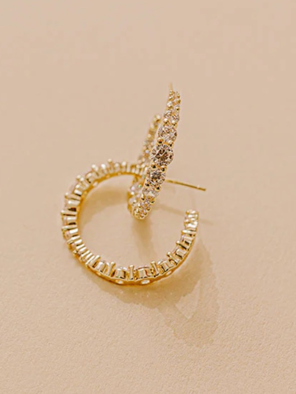 Gold Graduated Diamondette Hoop Earrings 1” - Picture 2 of 15